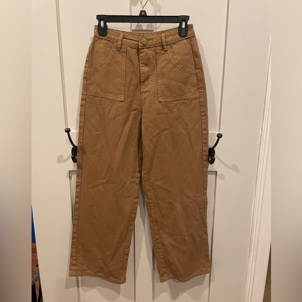 Altar'd State Tan Utility Cropped Jeans Wide Leg XS